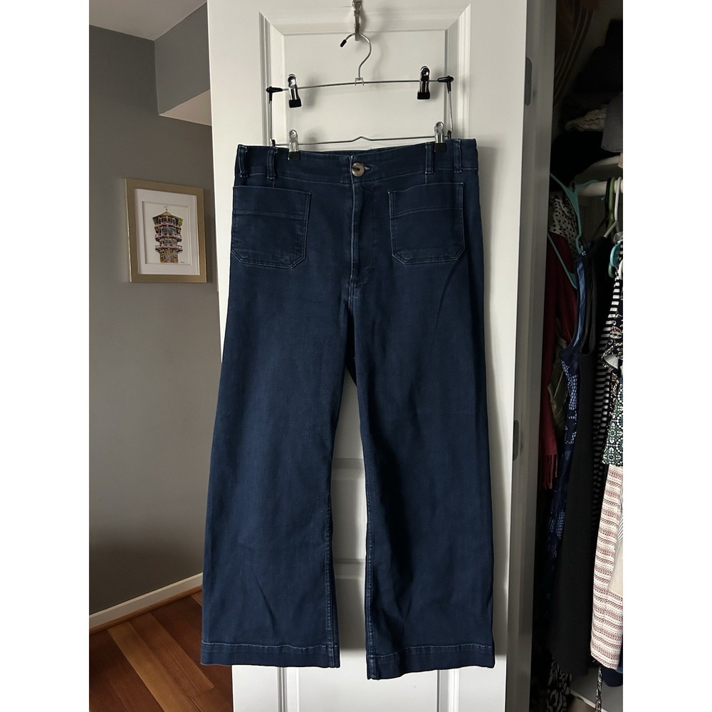 Maeve Anthropologie The Colette Jeans Size 32T Blue Denim Stretch Wide Leg